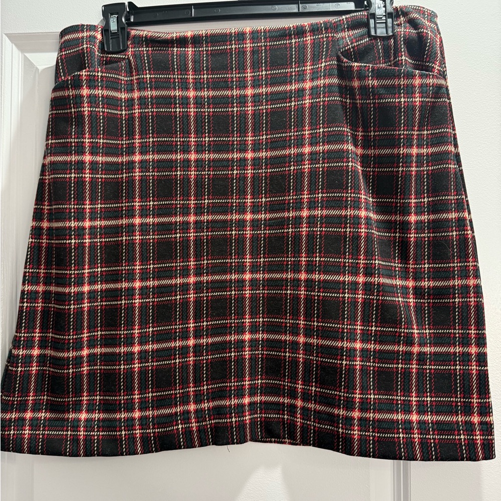 LOFT Black and Red Plaid Midi Skirt